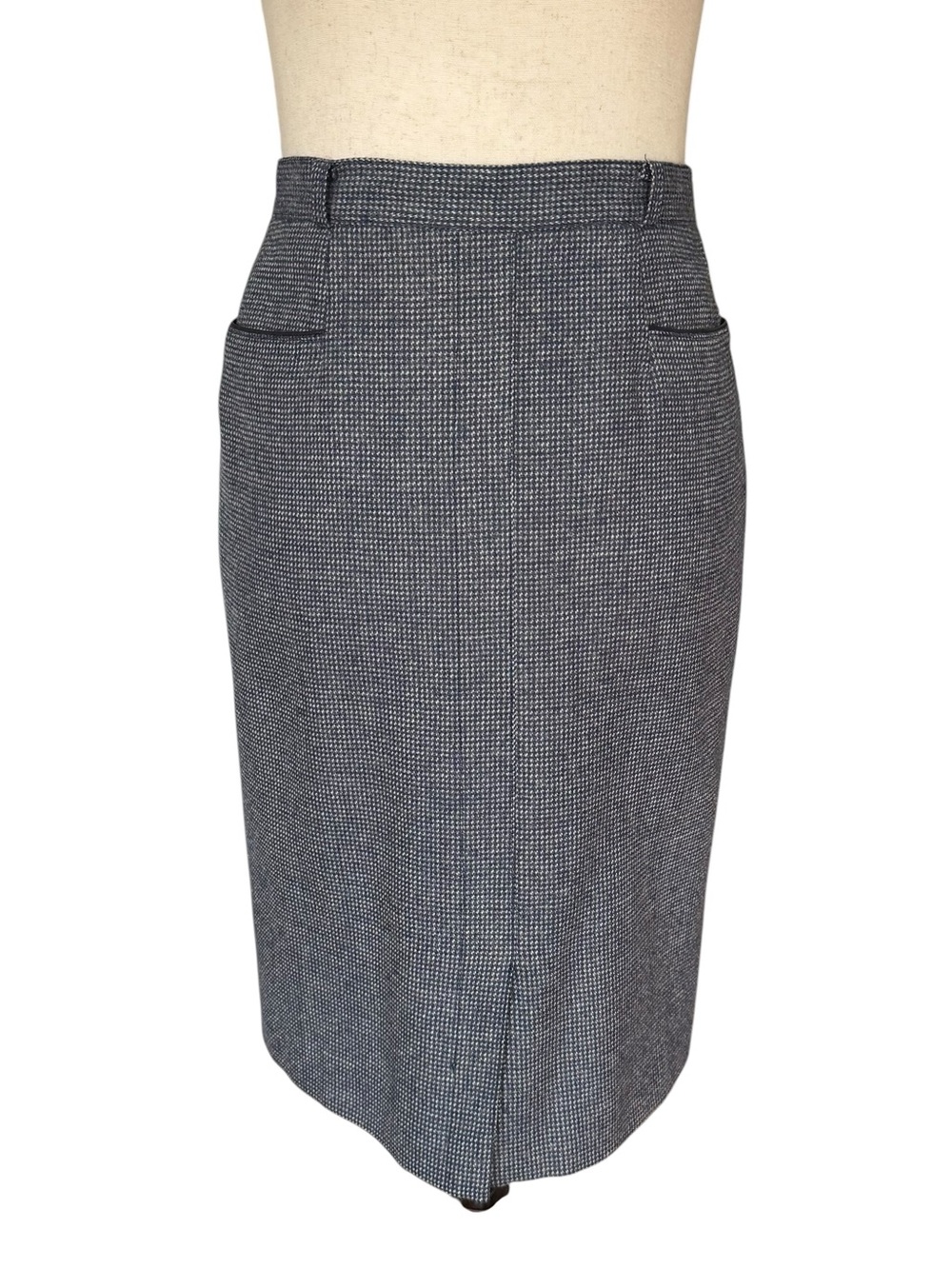 Vintage 60s Paco Rabanne Blue Gray Wool Tweed Pencil Skirt sz 38